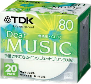 TDK CD-R ���y�p 80�� �z���C�g�f�B�X�N �C���N�W�F�b�g�v�����^�Ή� ���C�h CD-RDE80PWX10N 10��/20�� �z���C�g���C�h�v�����^�u�� 5mm�P�[�X CD-RDE80PWX20N