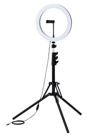エレコム リングライト 撮影用ライト 三脚 スマホ 直径30cm ロング (高さ約74~183cm) 選べる3色 明るさ10段階調整 USB給電 ブラック DE-L09BK ロング(高さ約74~183cm) 1)ライト単体