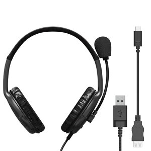 �G���R�� �w�b�h�Z�b�g USB C USB-A �܂��� �L�� �}�C�N�t�� �P��w���� �m�C�Y�L�����Z�����O �y�� ���^ �I���C���[ �I�[�o�[�w�b�h ���ʒ��� AI PC�Ή� �u���b�N HS-HP10SCBK ELECOM USB�ڑ�