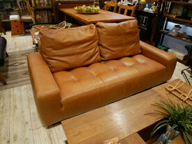 【中古】unico ( ウニコ ) / LOWEY ローウィー レザーソファ フェザークッション 本革張り ブラウン 幅165cm ローソファ 廃番 希少
