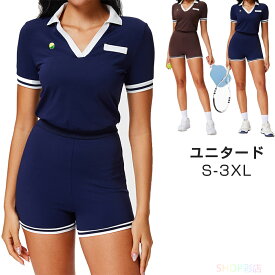 テニス ウエア レディース 夏 ワンピース ヨガウェア ジャンプスーツ 半袖 ショートパンツ テニス ヨガ ジム フィットネス ロンパース ユニタード ジャンプスーツ スポーティ カジュアル ショーパン オールインワン スポーツ