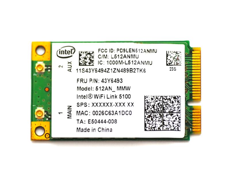 ノートパソコン用無線LANアダプタ●WLC01012●  Lenovo純正 43Y6493 インテル Intel Wireless WiFi Link 5100 802.11a/b/g/n 300Mbps PCIe Mini 無線LANカード for Lenovo Thinkpad X200/X200s/X200 Tablet/X300/X301/T400/T500/R400/R500/W500/SL300/SL400/SL400c/SL500/SL500c/Lenovo 3000 N500/G550