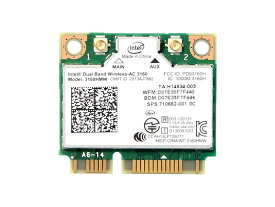 インテル Intel Dual Band Wireless-AC 3160 デュアルバンド 2.4/5GHz 802.11ac 最大433Mbps + Bluetooth 4.0 PCIe Mini half 無線LANカード 3160HMW