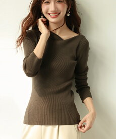 ニット 秋 冬 秋冬 長袖 Vネック イレギュラーネック アシンメトリー アシンメトリーネック アシメ ニットプルオーバー レディース ベーシック シンプル 着回し オフィスカジュアル プルオーバー トップス sdpxyf7042