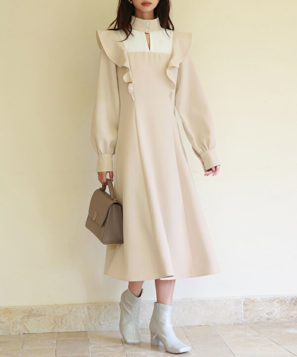 楽天市場】ワンピース レディース 長袖 ハイネック Aラインフリル  