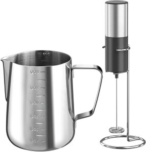 ミルクフォーマー ミルクジャグ ラテアートピン ステンレス製 ミルク泡立て器 ミニ クリーマー 電動 カフェクリーマー 牛乳泡立て器 コ