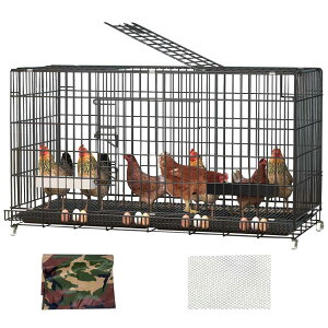 鶏小屋鶏舎ニワトリ 屋外大型 飼育小屋鶏小屋 鶏用ケージ キットチキンケージ育種ケージ飼育ケージ、ホイールと卵トレイ付きブラックペットケージ、猫 ケージう