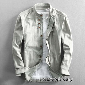 長袖シャツ メンズ リネンシャツ カジュアルシャツ 無地 通勤 秋服 綿麻 男性用 40大 50代 ファッション 敬老の日 プレゼント