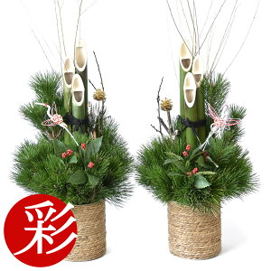 プレミアム門松 「極(きわみ)」【屋外・室内用】 高さ約65cm 一対 2台 【門松】【ミニ門松】【お正月飾り】販売 通販/お正月飾り 観葉植物 玄関 1対 生花 ミニ 完成品 組み立て不要