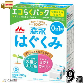 森永 はぐくみ エコらくパック つめかえ用 9箱 【送料無料】 （400g×18袋） 粉ミルク 新生児 0ヵ月〜1歳頃まで 常温保存 ローリングストック 防災 備蓄 森永乳業 一般製品 【森永斡旋品】