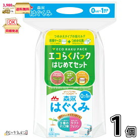 森永 はぐくみ エコらくパック はじめてセット 1個 【3980円対象】 （400g×2袋） 粉ミルク 専用ケース 計量スプーン付き 新生児 0ヵ月〜1歳頃まで 常温保存 ローリングストック 防災 備蓄 森永乳業 一般製品 【森永斡旋品】