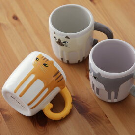 猫のマグカップ 手描き 400ml たっぷり ネコ しっぽ Hand paint cat mug POKETLE マグ ハンドペイント ネコ ハチワレ シャム 茶トラ 母の日