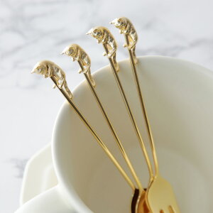 【メール便は送料無料】 ネコ コーヒースプーン&ヒメフォーク 4本セット スプーン フォーク セット 日本製 燕三条 ゴールド お買い得 ラバーキャスト