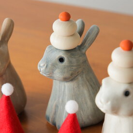 【30％OFF】 クリスマス帽子付き 鏡餅 うさぎ　ホワイト グレー ブラウン 正月 干支 卯 オブジェ 小物 置物 陶器 陶製 お正月 一輪挿し