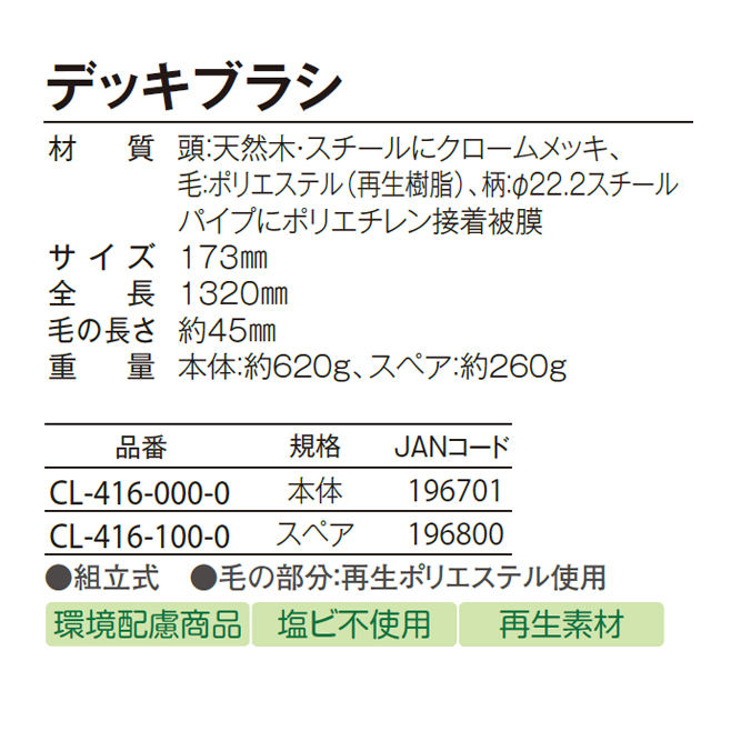 楽天市場】【床洗浄用ブラシ】デッキブラシ（スペア）(テラモト CL-416