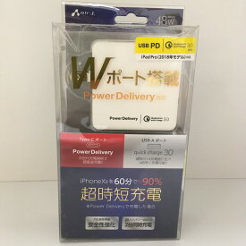 【中古】air-J PD&QCマルチ急速充電器48W type-c + USB BK AKJ-PDQ48WH [jgg]