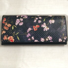 【中古】HANAE MORI フラワーモチーフ 二つ折り長財布 花柄 ネイビー系 [jgg]