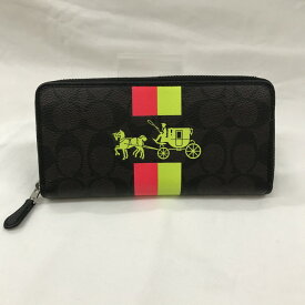 【中古】COACH ラウンドファスナー長財布 F52588 シグネチャー PVC ブラウン系 [jgg]