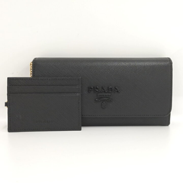楽天市場】【中古】PRADA 二つ折り長財布 サフィアーノシャイン ネロ 