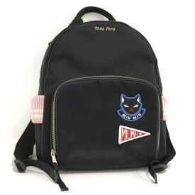 【中古】MIUMIU リュック キャットアップリケ バックパック ナイロン ブラック 5BZ009