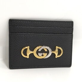 【中古】GUCCI カードケース インターロッキングG ホースビット モチーフ レザー ブラック 570679