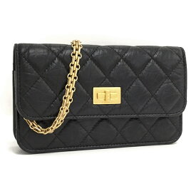 【中古】CHANEL チェーンウォレット マトラッセ レザー ブラック