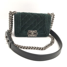 【中古】CHANEL ボーイシャネル ミニ ショルダーバッグ ベルベット グリーン A67364