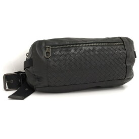 【中古】BOTTEGA VENETA ウエストバッグ ボディバッグ イントレチャート レザー ブラック