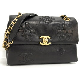 【中古】CHANEL スモール フラップバッグ レザー ブラック