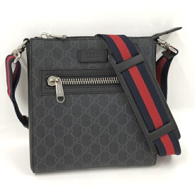 【中古】GUCCI ショルダーバッグ ロゴ シェリーライン GGスプリーム PVC グレー 523599