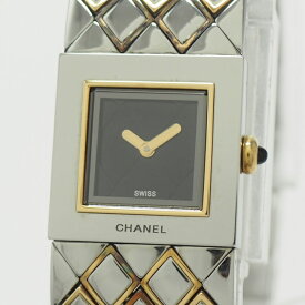 【中古】CHANEL レディース 腕時計 マトラッセ コンビ SS クオーツ ブラック文字盤 H0475