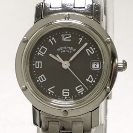 【中古】HERMES クリッパー レディース 腕時計 クオーツ SS グレー文字盤 CL4.210