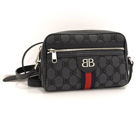 【中古】GUCCI Balenciaga コラボ ハッカー カメラバッグ GG BBロゴ GGスプリーム キャンバス ブラック 680128