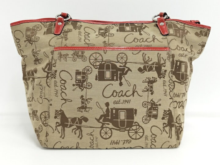 楽天市場】COACH トートバッグ レザー キャンバス ブラウン レッド 