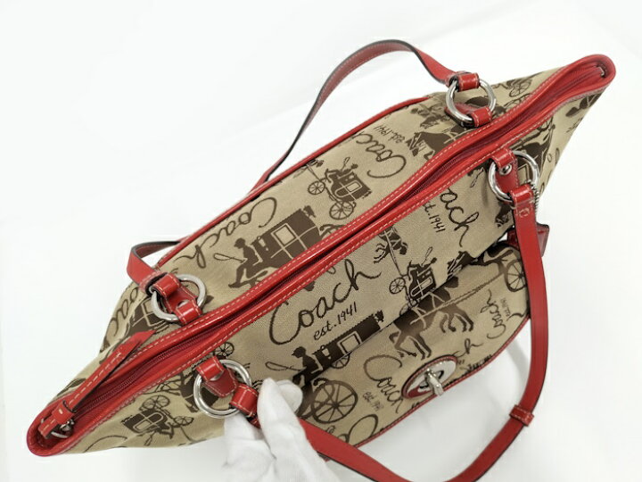 楽天市場】COACH トートバッグ レザー キャンバス ブラウン レッド 