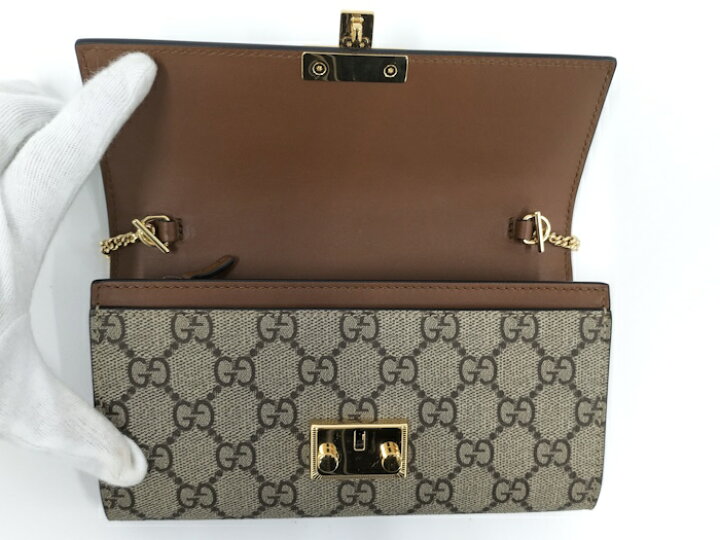 楽天市場】GUCCI チェーン ウォレット GGスプリーム レザー グレー系  