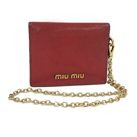 MIUMIU カードケース パスケース チェーン レザー レッド 5MC320【中古】