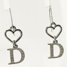 Christian Dior ピアス Dモチーフ ハート ラインストーン メッキ シルバー【中古】