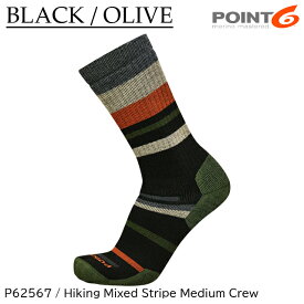 (S)Point6 / 11-2567 / HIKING MIXED STRIPE MEDIUM CREW(ポイント6 / P62567 / ハイキングミックスストライプミディアムクルー)【ソックス】【靴下】【中厚手】【トレッキング】【登山】【シューズ館】