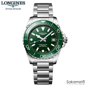 国内正規品ロンジンlongines 　新型ハイドロコンクエスト　セラミックベゼル ダイバー　30気圧防水　自動巻　39ミリケース　メンズ　【男性用】　グリーン文字盤　送料無料 　L3.779.4.06.6　L37794066