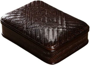 竹編み茶道収納バスケット 竹籠 茶道具収納箱 茶盆茶台収納バスケット 竹製 編まれた 茶盤 茶道 道具 来客用 旅行ティーセット居間用 竹細工 和風収納 小物収納 茶道具 (コーヒー色,四角い)