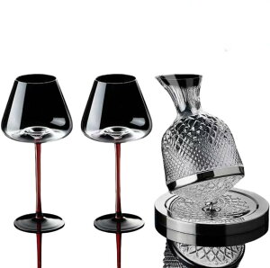 1500mlワインデキャンタ、ワイン、ウイスキー デカンタ、デキャンティング 快速,回転設計,クリスタル、100%鉛フリー (シェーカー(1ポット2カップ)+カラーボックス,シルバー)