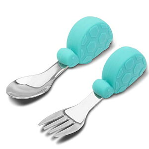 赤ちゃん用ベビースプーンフォークセット 幼児用スプーンフォーク 握りやすい初めての離乳食用具 離乳食 訓練 自分で食べる 子供用 ベビースプーン (ブルー-車)