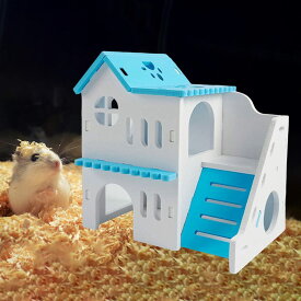 はしご付きハムスターハウス 木製ケージ 遊び小屋 換気された巣箱 ペットの遊び場 ラットフェレット チンチラマウス用の小動物の隠れ家, 青い