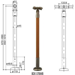 マツ六 室内用手すりコーナー支柱 木製 アジャストBDE-37BMB Mブラウン+ブラウン
