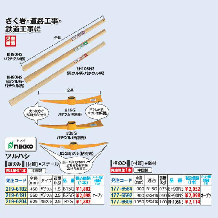 楽天市場 トンボ工業 ツルハシ 頭のみ R2g 両ツルタイプ 全長 625mm 佐勘金物店