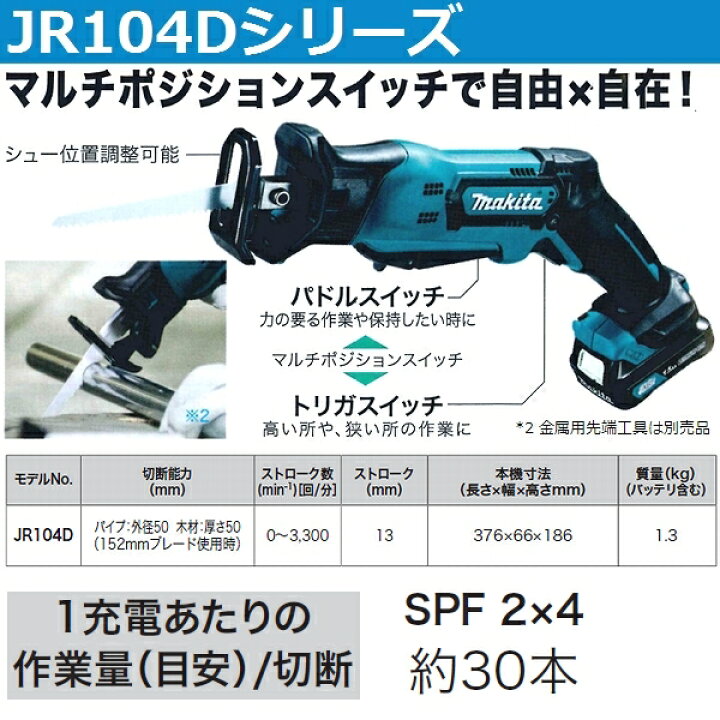 楽天市場】マキタ JR104DZ 新10.8V充電式レシプロソー本体のみ 切断 