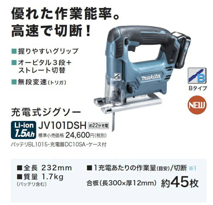 楽天市場】マキタ JV101DSH 新10.8V充電式ジグソーセット CXT バッテリ 