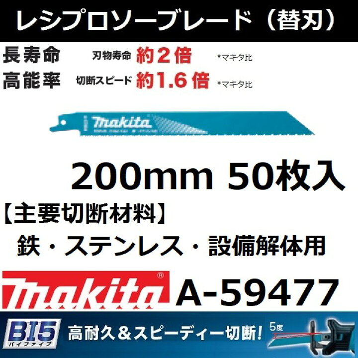 楽天市場】マキタ A-59477 BI5 レシプロソーブレードBIM48 全長200mm 