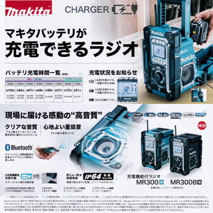 楽天市場】マキタ MR300 充電機能付ラジオ本体のみ スライド式10.8V 